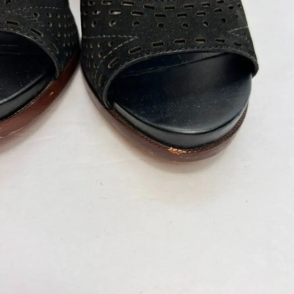 Gianni Bini Sandals Womens 8M Black Gypsy Block Heel Peep Toe Lace Up Perforated
